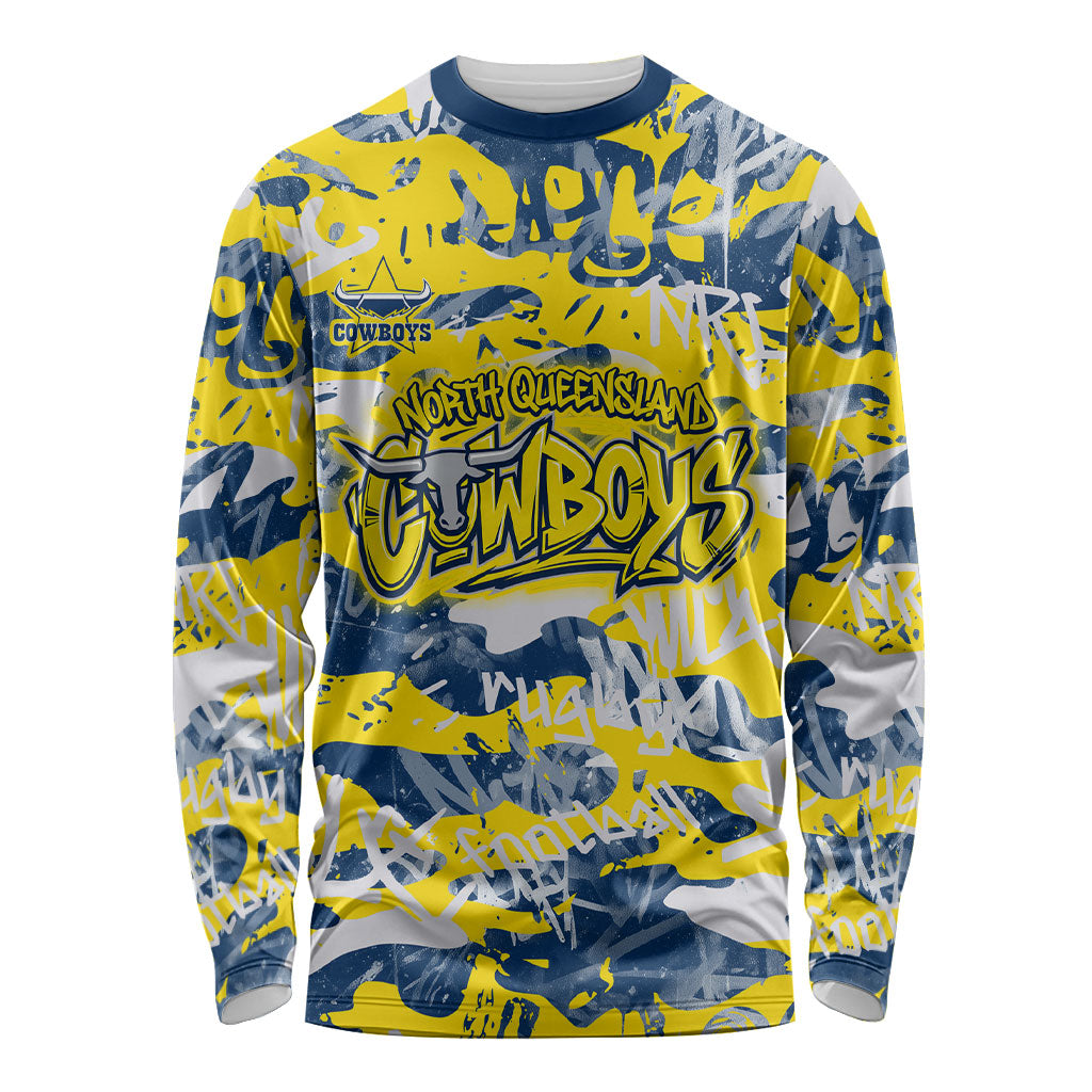 North Queensland Cowboys Rugby Long Sleeve Shirt Graffiti Typography Urban Camo Abstract Street Style