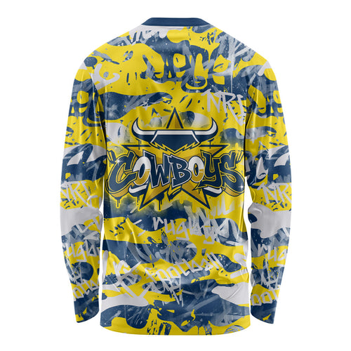 North Queensland Cowboys Rugby Long Sleeve Shirt Graffiti Typography Urban Camo Abstract Street Style