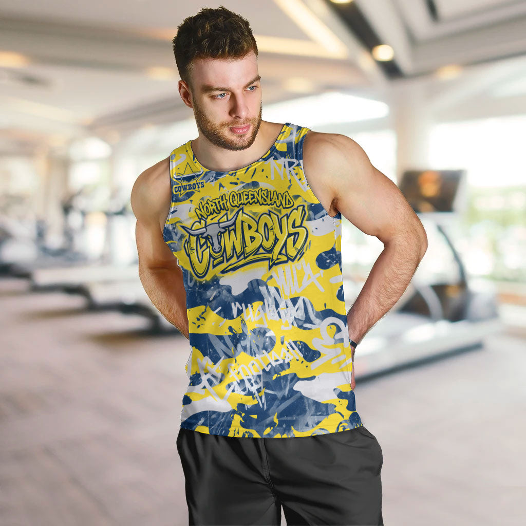 North Queensland Cowboys Rugby Men Tank Top Graffiti Typography Urban Camo Abstract Street Style