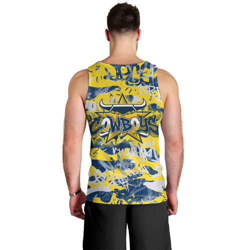 North Queensland Cowboys Rugby Men Tank Top Graffiti Typography Urban Camo Abstract Street Style