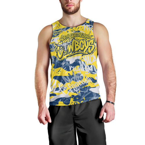 North Queensland Cowboys Rugby Men Tank Top Graffiti Typography Urban Camo Abstract Street Style