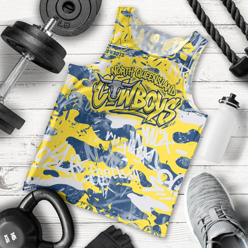 North Queensland Cowboys Rugby Men Tank Top Graffiti Typography Urban Camo Abstract Street Style