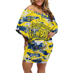 North Queensland Cowboys Rugby Off Shoulder Short Dress Graffiti Typography Urban Camo Abstract Street Style