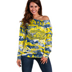 North Queensland Cowboys Rugby Off Shoulder Sweater Graffiti Typography Urban Camo Abstract Street Style