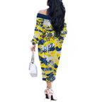 North Queensland Cowboys Rugby Off The Shoulder Long Sleeve Dress Graffiti Typography Urban Camo Abstract Street Style