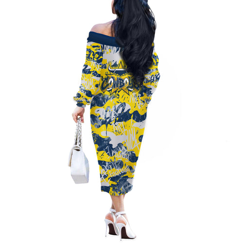 North Queensland Cowboys Rugby Off The Shoulder Long Sleeve Dress Graffiti Typography Urban Camo Abstract Street Style