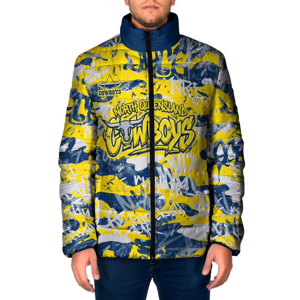 North Queensland Cowboys Rugby Padded Jacket Graffiti Typography Urban Camo Abstract Street Style