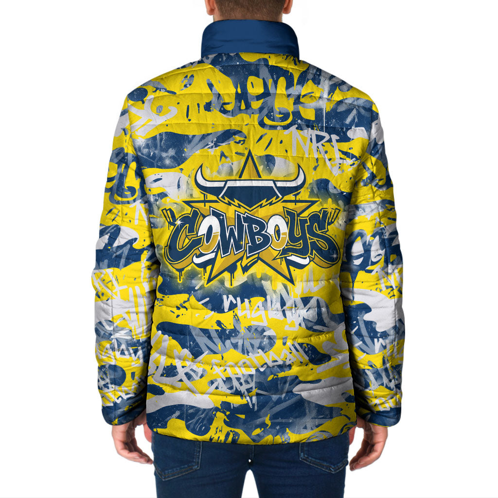 North Queensland Cowboys Rugby Padded Jacket Graffiti Typography Urban Camo Abstract Street Style