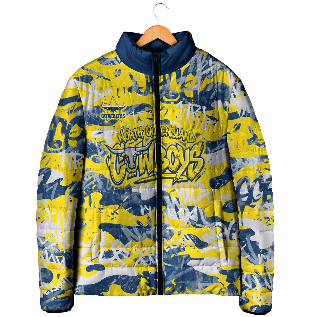 North Queensland Cowboys Rugby Padded Jacket Graffiti Typography Urban Camo Abstract Street Style