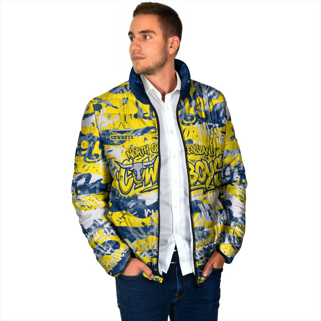 North Queensland Cowboys Rugby Padded Jacket Graffiti Typography Urban Camo Abstract Street Style