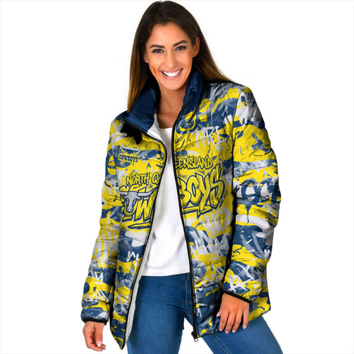 North Queensland Cowboys Rugby Padded Jacket Graffiti Typography Urban Camo Abstract Street Style