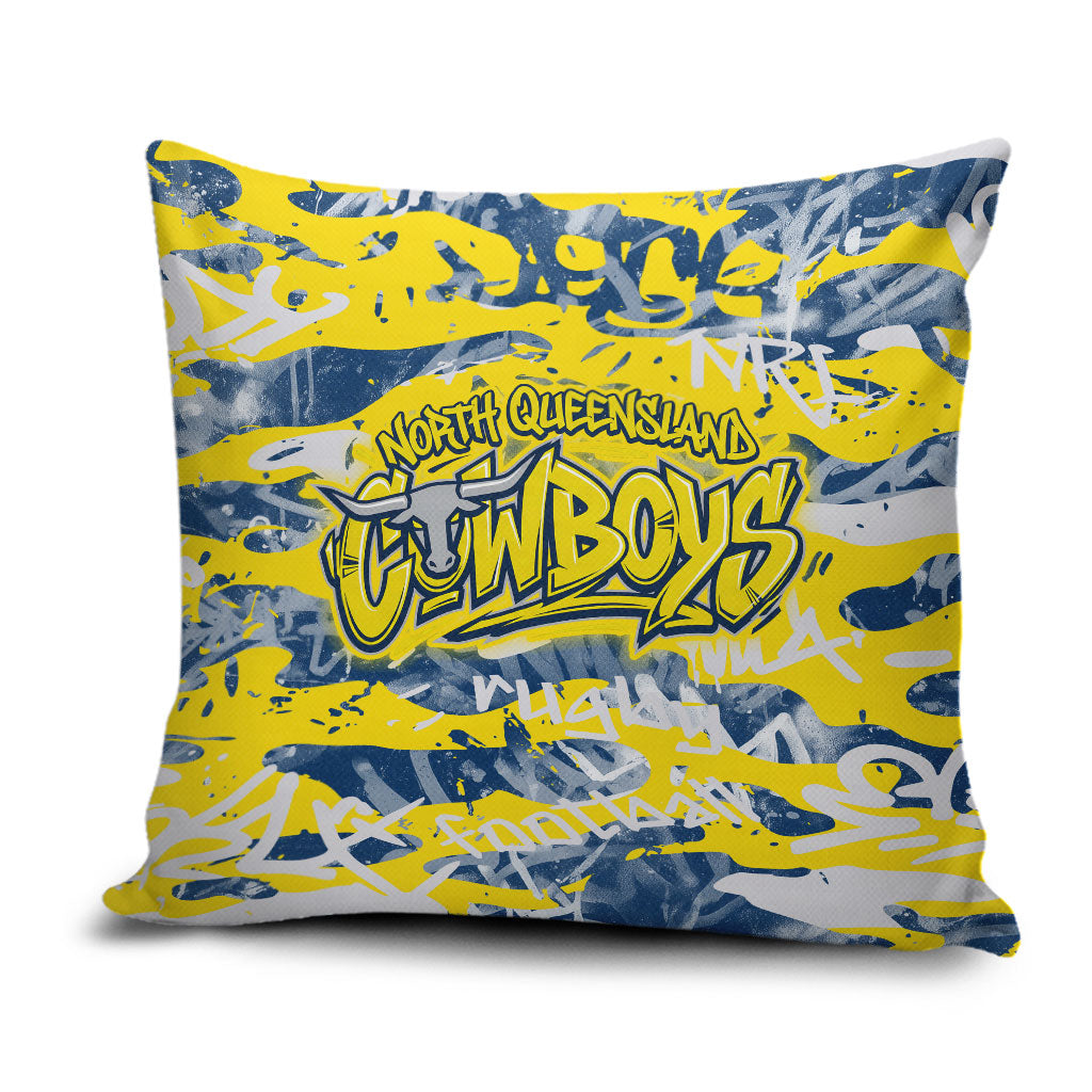 North Queensland Cowboys Rugby Pillow Cover Graffiti Typography Urban Camo Abstract Street Style