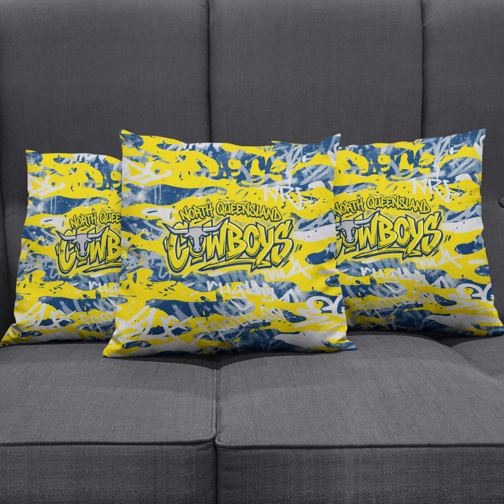 North Queensland Cowboys Rugby Pillow Cover Graffiti Typography Urban Camo Abstract Street Style