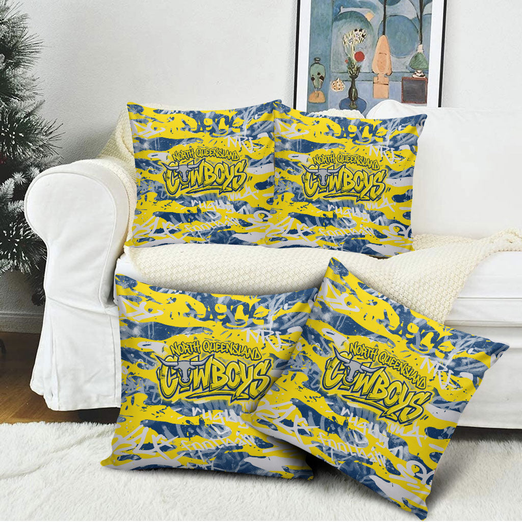 North Queensland Cowboys Rugby Pillow Cover Graffiti Typography Urban Camo Abstract Street Style