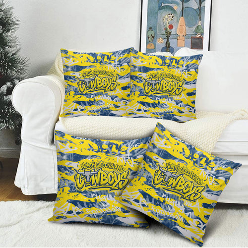 North Queensland Cowboys Rugby Pillow Cover Graffiti Typography Urban Camo Abstract Street Style