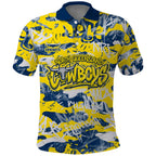 North Queensland Cowboys Rugby Polo Shirt Graffiti Typography Urban Camo Abstract Street Style