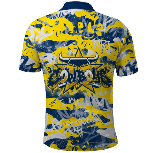 North Queensland Cowboys Rugby Polo Shirt Graffiti Typography Urban Camo Abstract Street Style