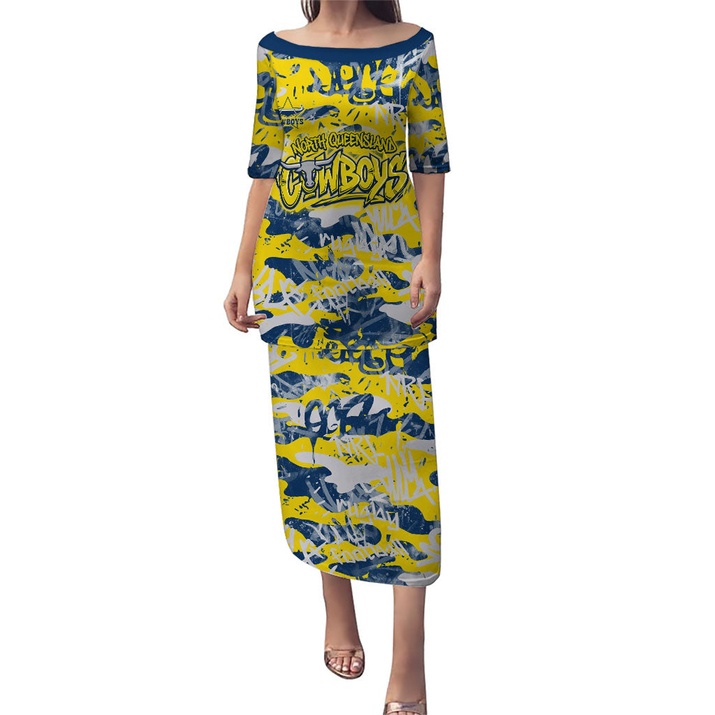 North Queensland Cowboys Rugby Puletasi Graffiti Typography Urban Camo Abstract Street Style