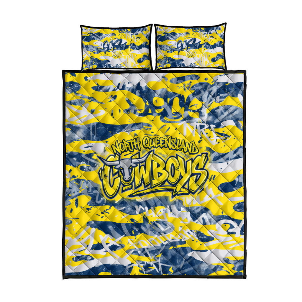 North Queensland Cowboys Rugby Quilt Bed Set Graffiti Typography Urban Camo Abstract Street Style