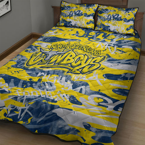 North Queensland Cowboys Rugby Quilt Bed Set Graffiti Typography Urban Camo Abstract Street Style