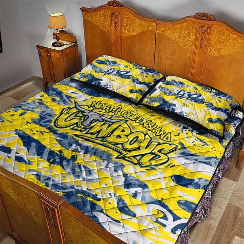North Queensland Cowboys Rugby Quilt Bed Set Graffiti Typography Urban Camo Abstract Street Style