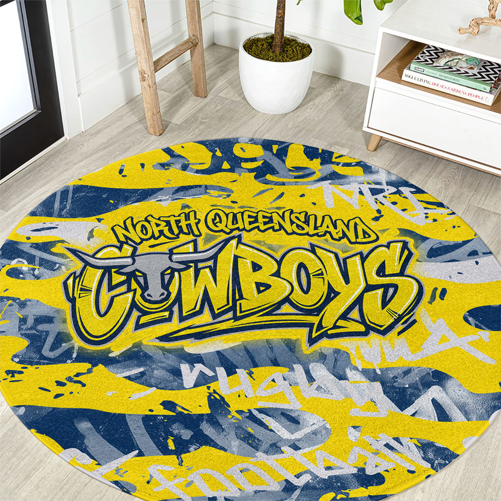 North Queensland Cowboys Rugby Round Carpet Graffiti Typography Urban Camo Abstract Street Style