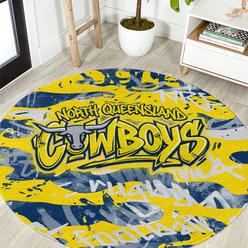 North Queensland Cowboys Rugby Round Carpet Graffiti Typography Urban Camo Abstract Street Style