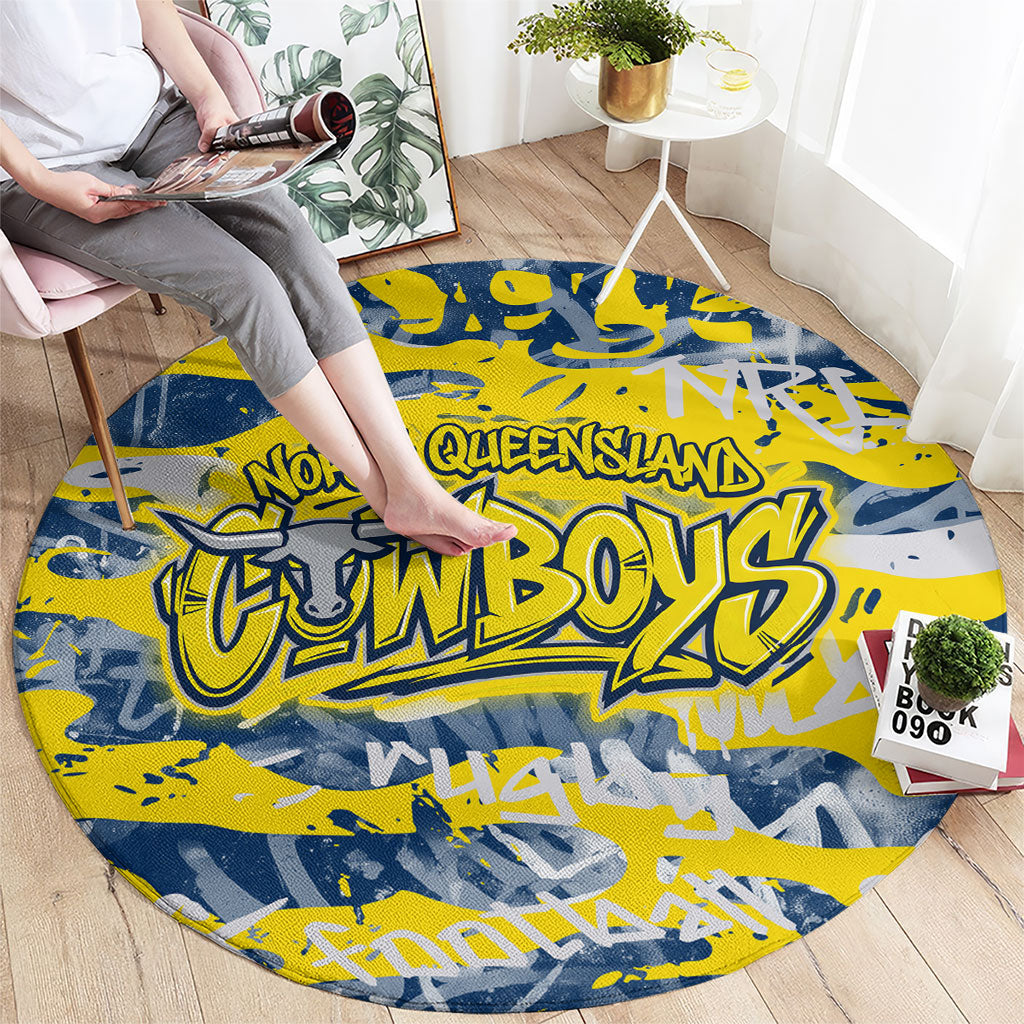 North Queensland Cowboys Rugby Round Carpet Graffiti Typography Urban Camo Abstract Street Style