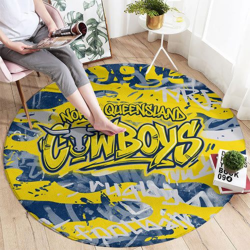 North Queensland Cowboys Rugby Round Carpet Graffiti Typography Urban Camo Abstract Street Style