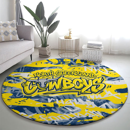 North Queensland Cowboys Rugby Round Carpet Graffiti Typography Urban Camo Abstract Street Style