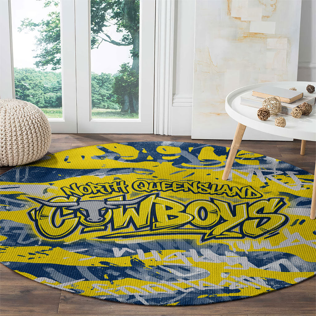 North Queensland Cowboys Rugby Round Carpet Graffiti Typography Urban Camo Abstract Street Style