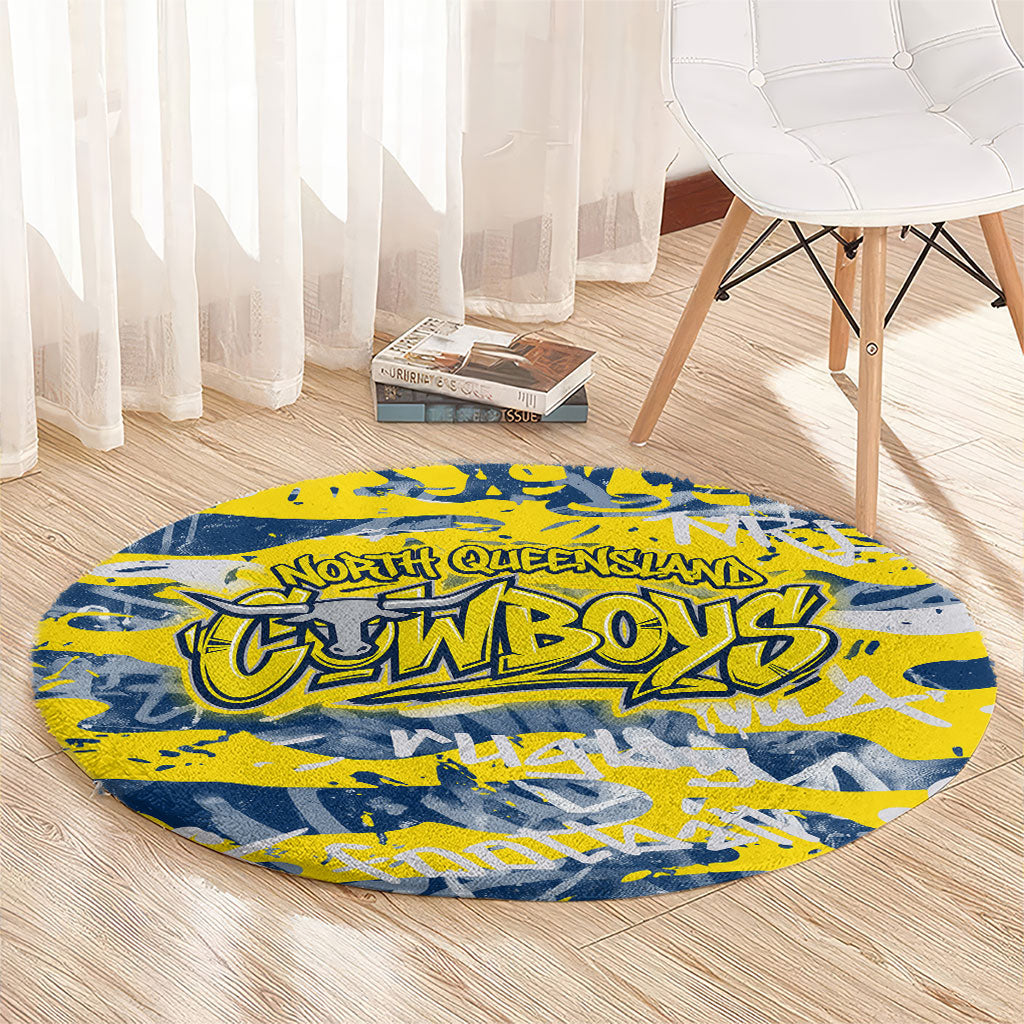 North Queensland Cowboys Rugby Round Carpet Graffiti Typography Urban Camo Abstract Street Style