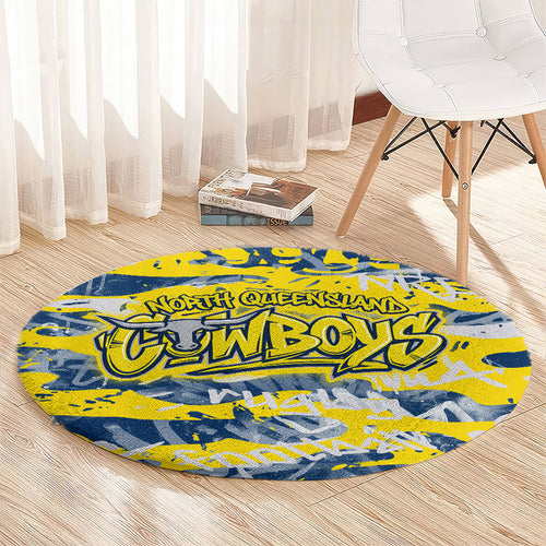 North Queensland Cowboys Rugby Round Carpet Graffiti Typography Urban Camo Abstract Street Style