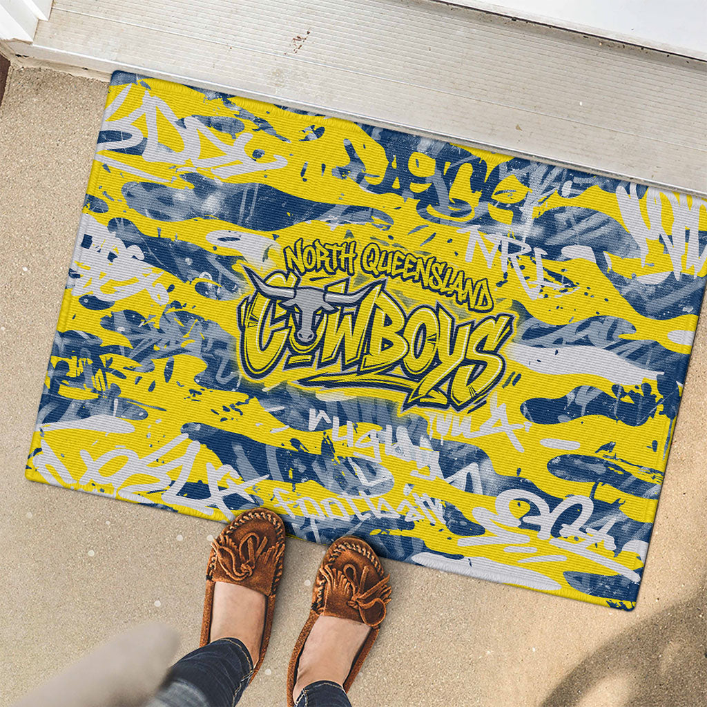 North Queensland Cowboys Rugby Rubber Doormat Graffiti Typography Urban Camo Abstract Street Style