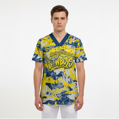 North Queensland Cowboys Rugby Scrub Top Graffiti Typography Urban Camo Abstract Street Style