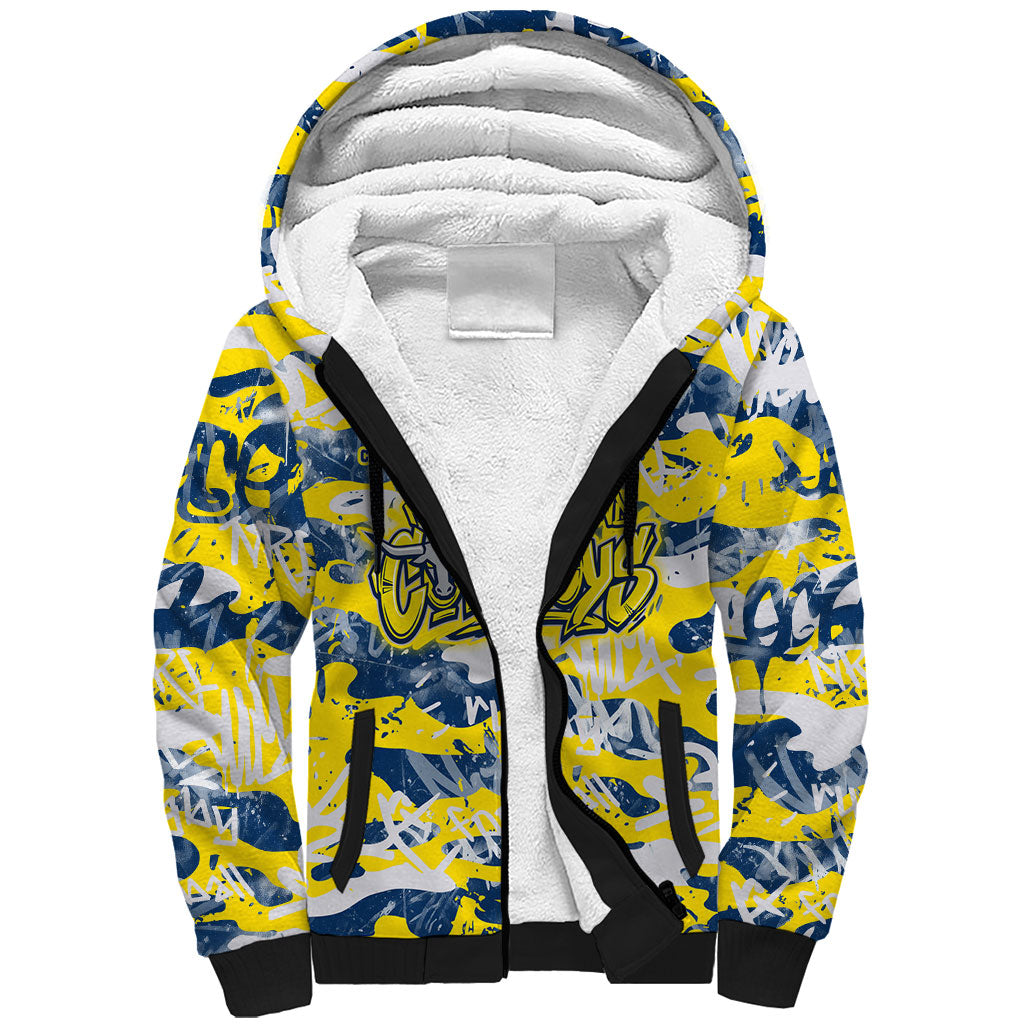 North Queensland Cowboys Rugby Sherpa Hoodie Graffiti Typography Urban Camo Abstract Street Style