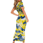 North Queensland Cowboys Rugby Short Sleeve Bodycon Dress Graffiti Typography Urban Camo Abstract Street Style