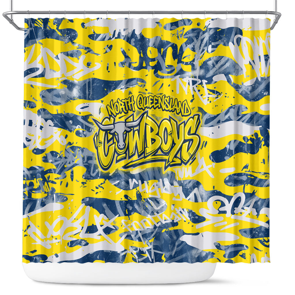 North Queensland Cowboys Rugby Shower Curtain Graffiti Typography Urban Camo Abstract Street Style