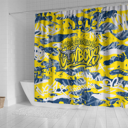 North Queensland Cowboys Rugby Shower Curtain Graffiti Typography Urban Camo Abstract Street Style