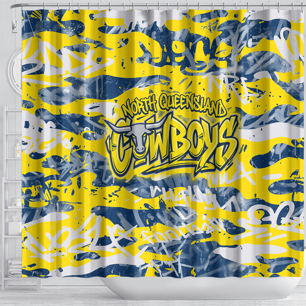 North Queensland Cowboys Rugby Shower Curtain Graffiti Typography Urban Camo Abstract Street Style