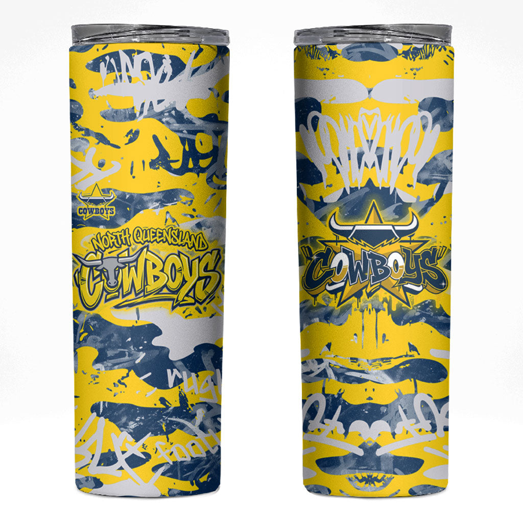 North Queensland Cowboys Rugby Skinny Tumbler Graffiti Typography Urban Camo Abstract Street Style