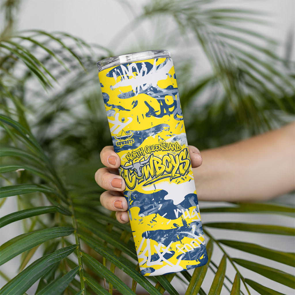 North Queensland Cowboys Rugby Skinny Tumbler Graffiti Typography Urban Camo Abstract Street Style