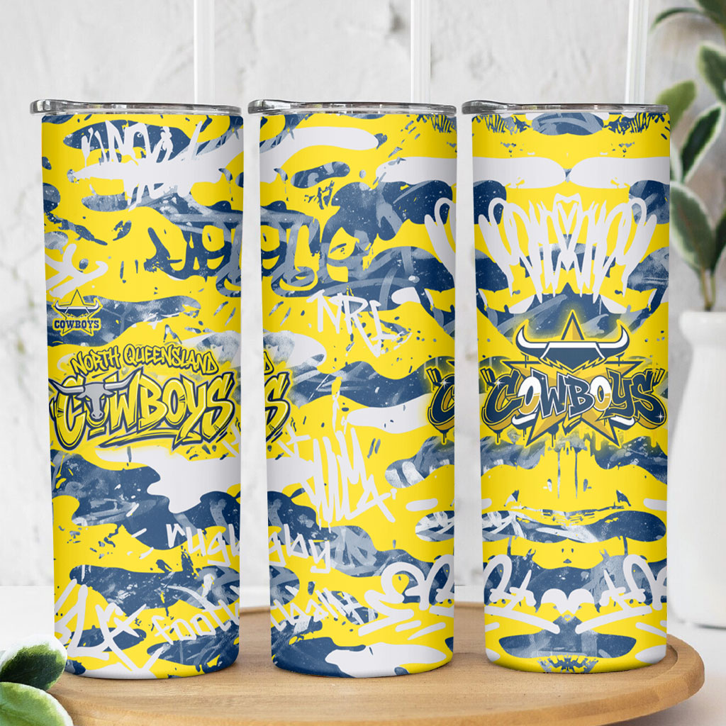 North Queensland Cowboys Rugby Skinny Tumbler Graffiti Typography Urban Camo Abstract Street Style