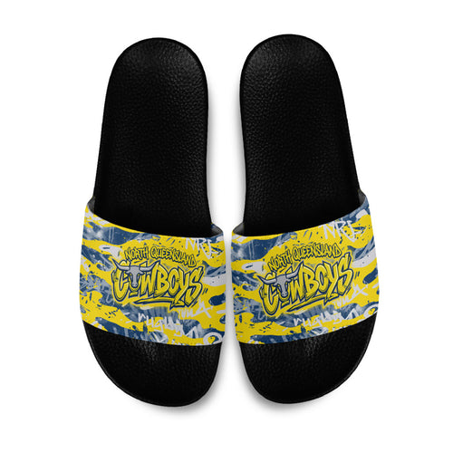 North Queensland Cowboys Rugby Slide Sandals Graffiti Typography Urban Camo Abstract Street Style