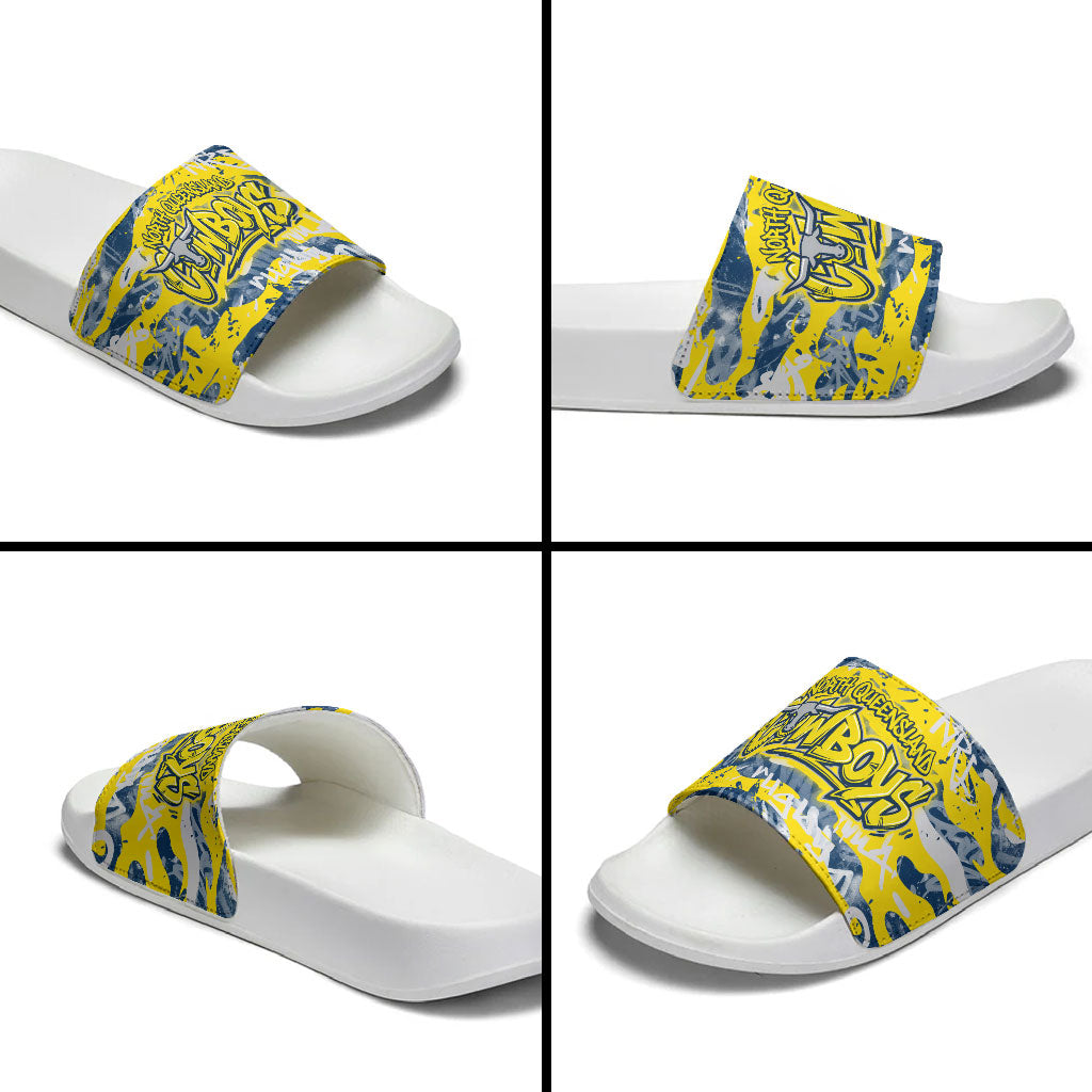 North Queensland Cowboys Rugby Slide Sandals Graffiti Typography Urban Camo Abstract Street Style