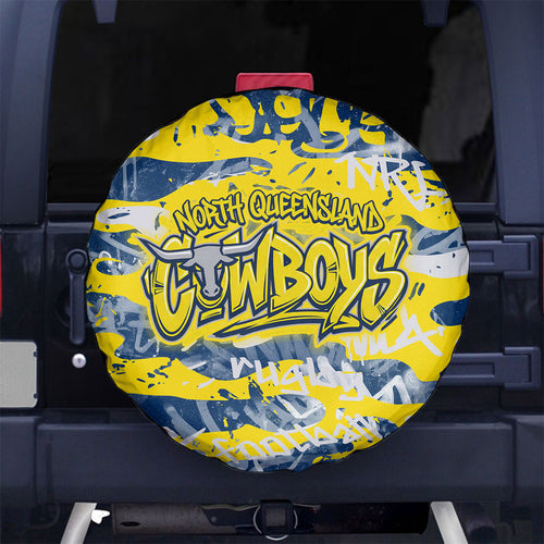 North Queensland Cowboys Rugby Spare Tire Cover Graffiti Typography Urban Camo Abstract Street Style