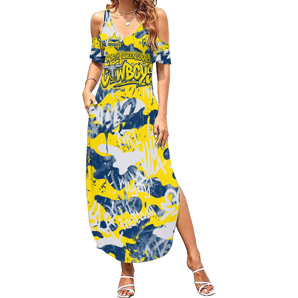 North Queensland Cowboys Rugby Summer Maxi Dress Graffiti Typography Urban Camo Abstract Street Style
