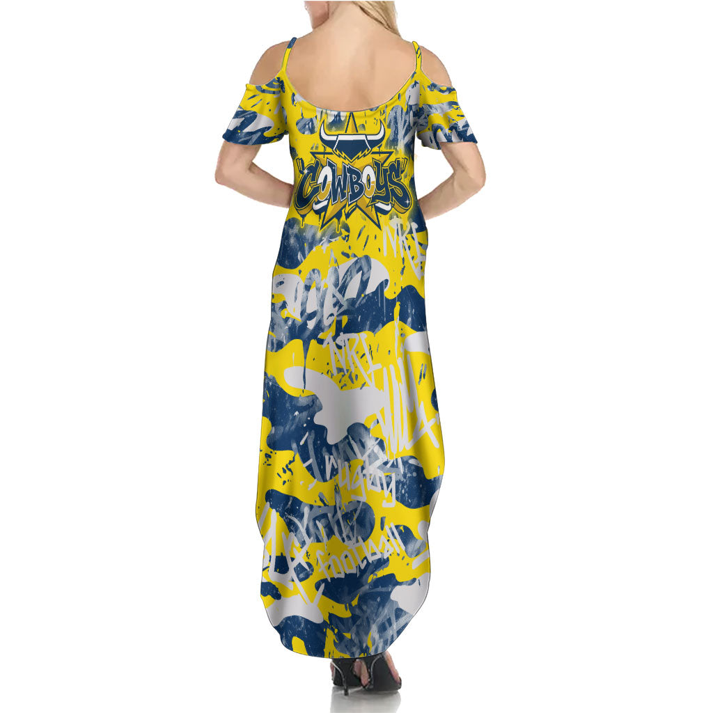 North Queensland Cowboys Rugby Summer Maxi Dress Graffiti Typography Urban Camo Abstract Street Style