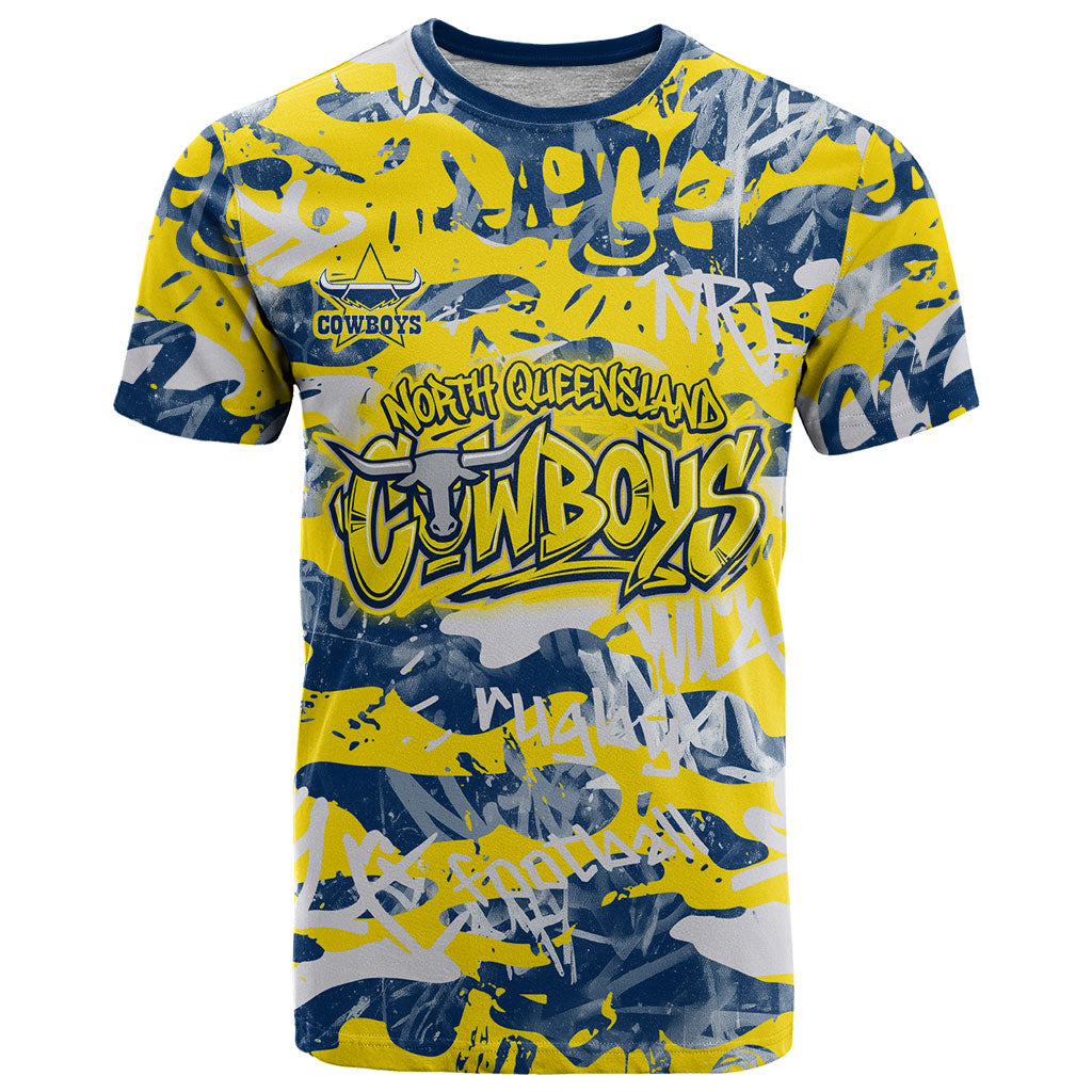 North Queensland Cowboys Rugby T Shirt Graffiti Typography Urban Camo Abstract Street Style