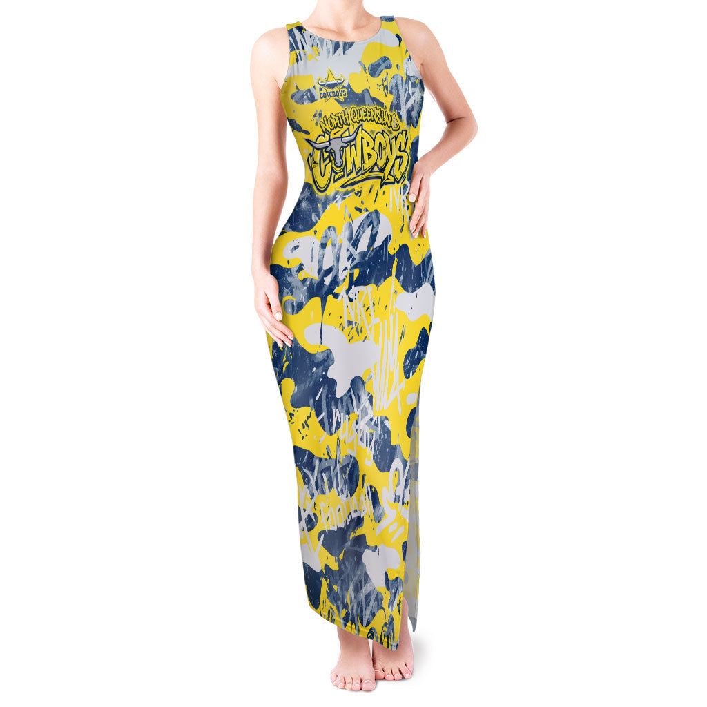 North Queensland Cowboys Rugby Tank Maxi Dress Graffiti Typography Urban Camo Abstract Street Style
